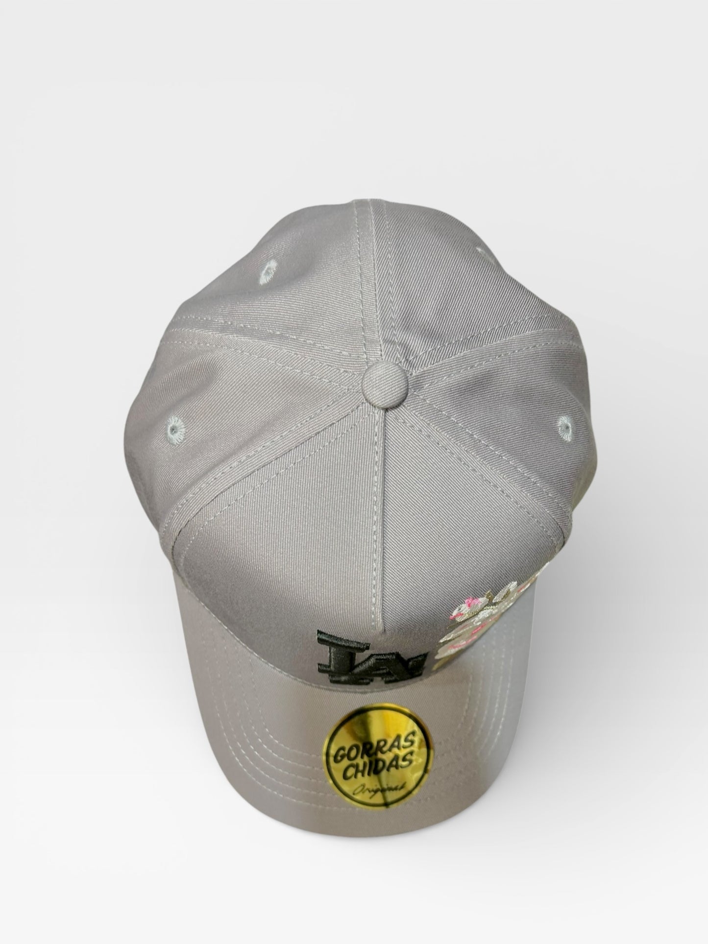 LA - Gray Hat with White Rose Embroidery