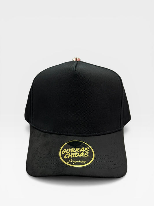 Plain Full Black SnapBack Hat Suede Visor