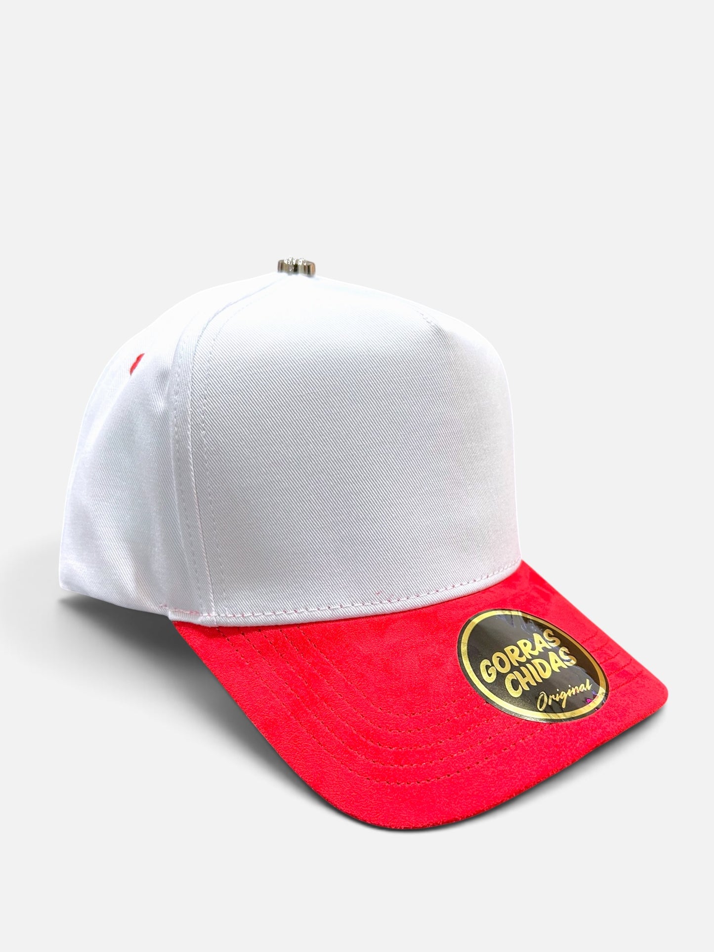 Plain White/Red SnapBack Hat Suede Visor