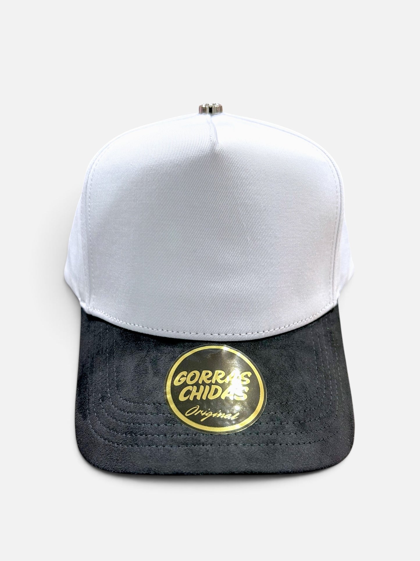 Plain White/Black SnapBack Hat Suede Visor