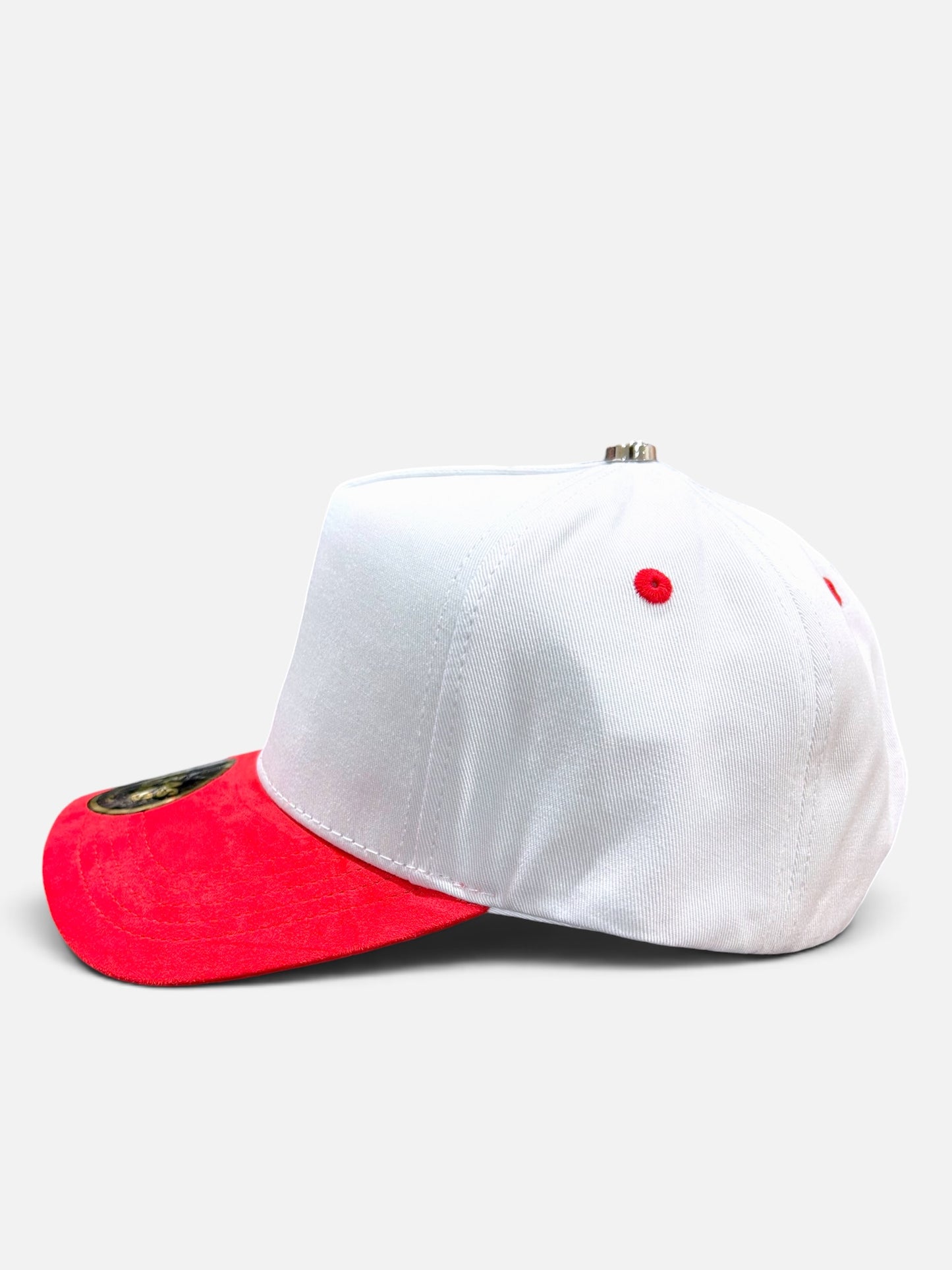 Plain White/Red SnapBack Hat Suede Visor