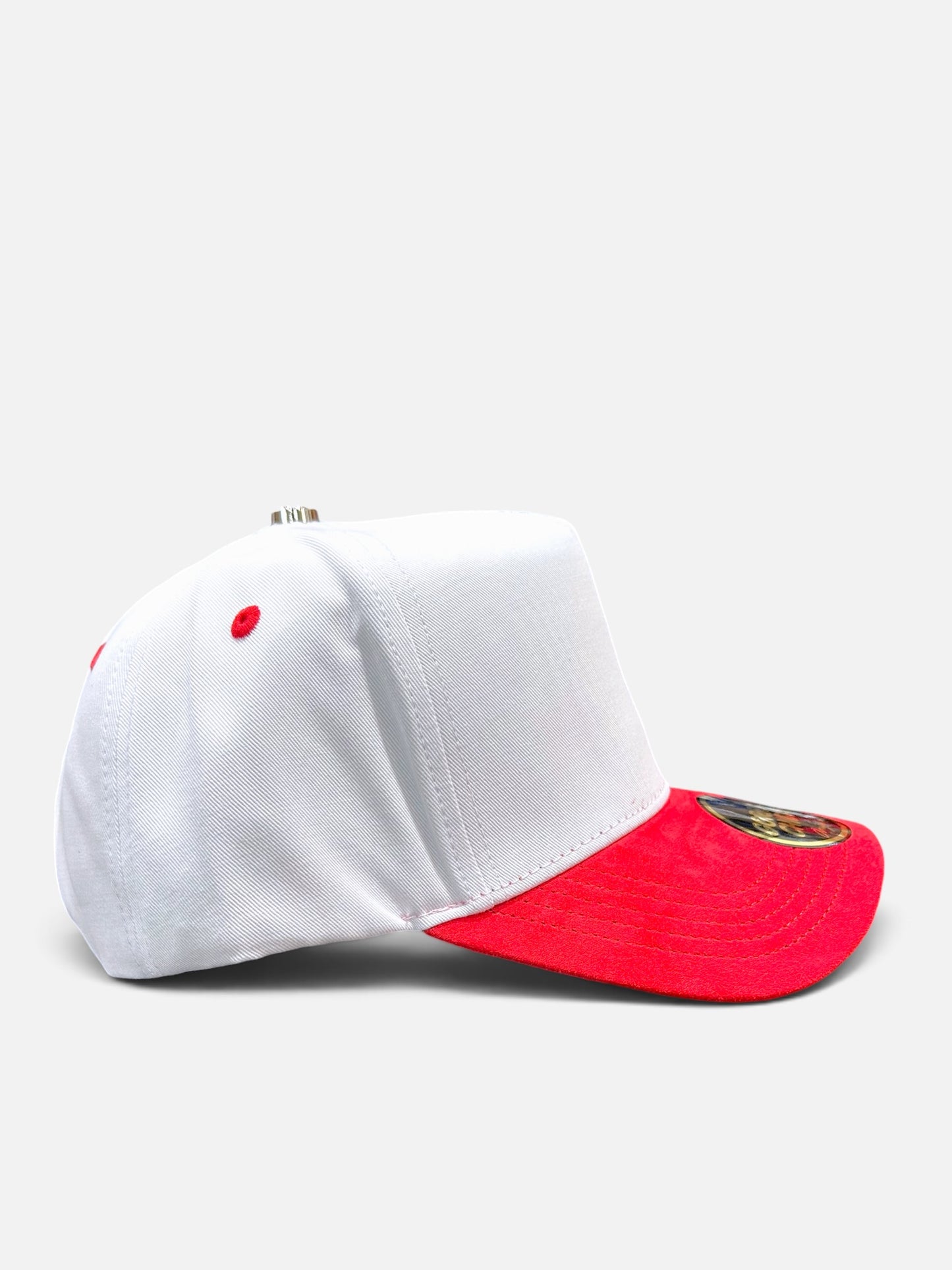 Plain White/Red SnapBack Hat Suede Visor