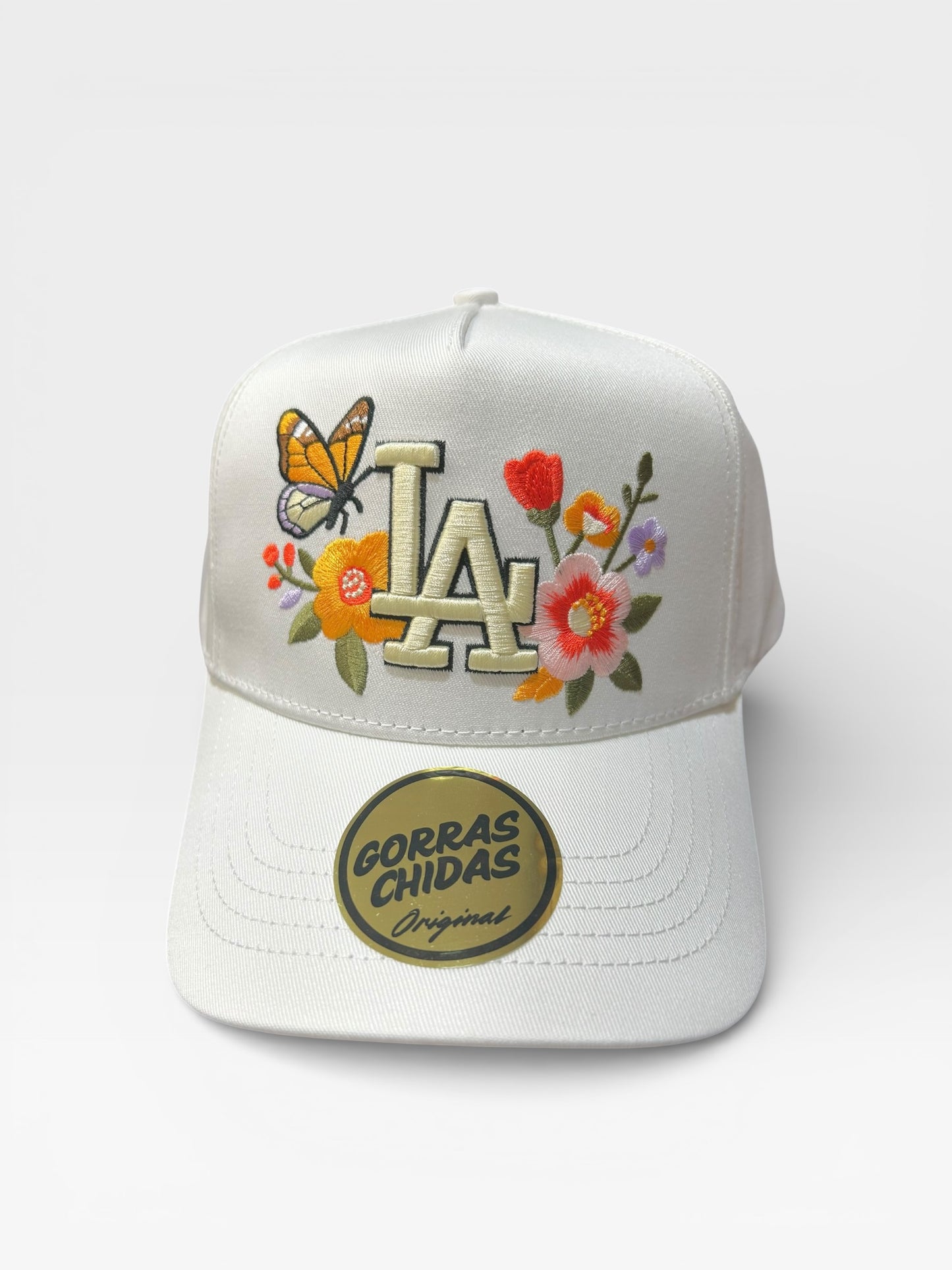 LA - Hat with Spring Flowers and Butterfly Embroidery
