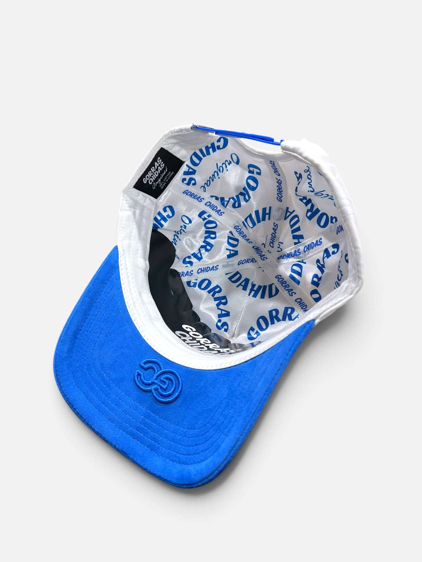 Plain White/Blue SnapBack Hat Suede Visor