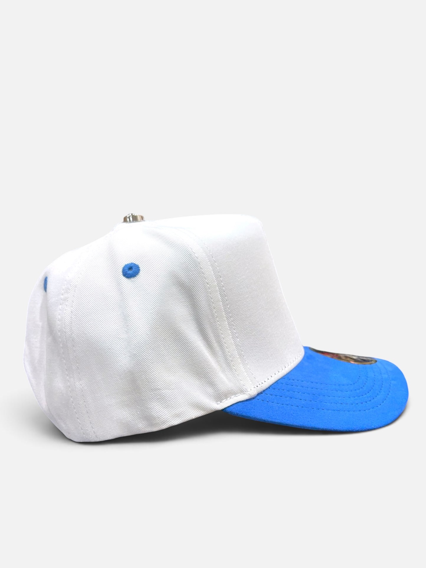 Plain White/Blue SnapBack Hat Suede Visor