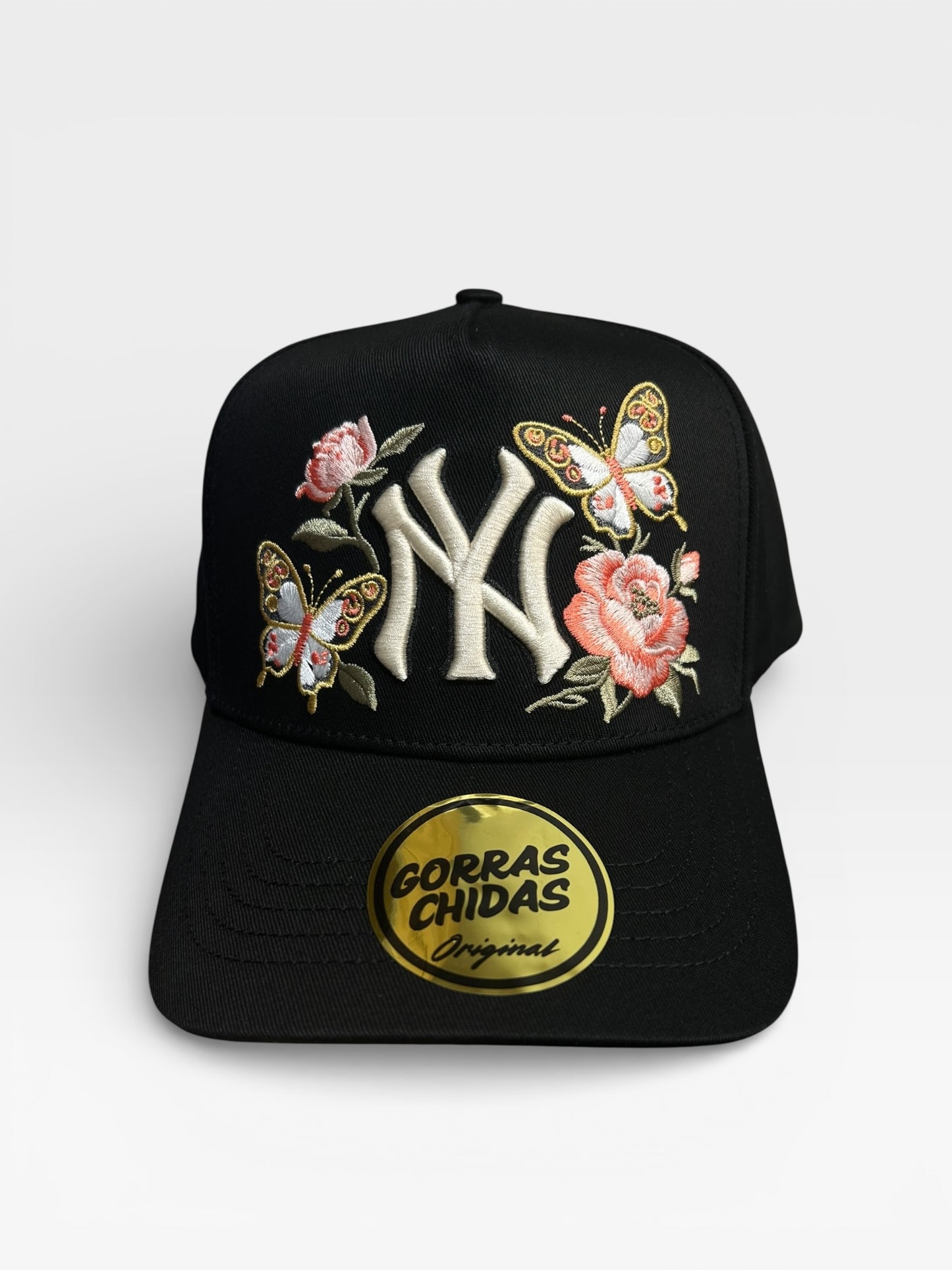 New York - Hat with Butterfly and Flower Embroidery