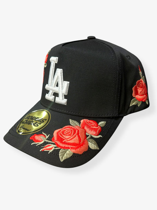LA - Red Roses Embroidery in Black