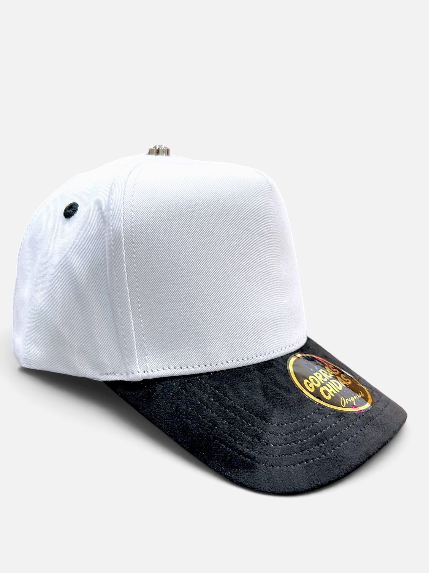 Plain White/Black SnapBack Hat Suede Visor
