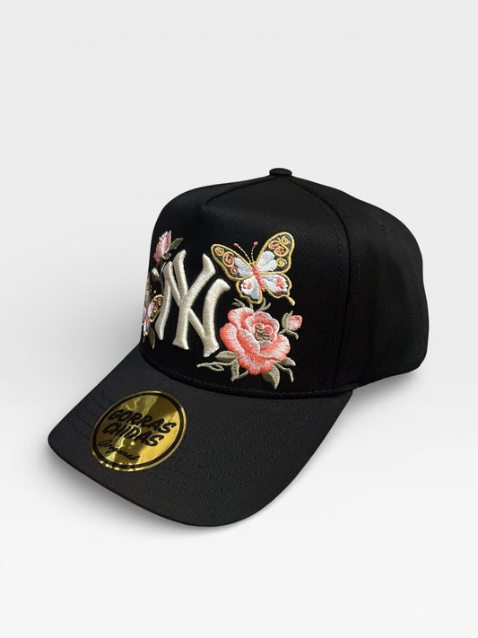 New York - Hat with Butterfly and Flower Embroidery