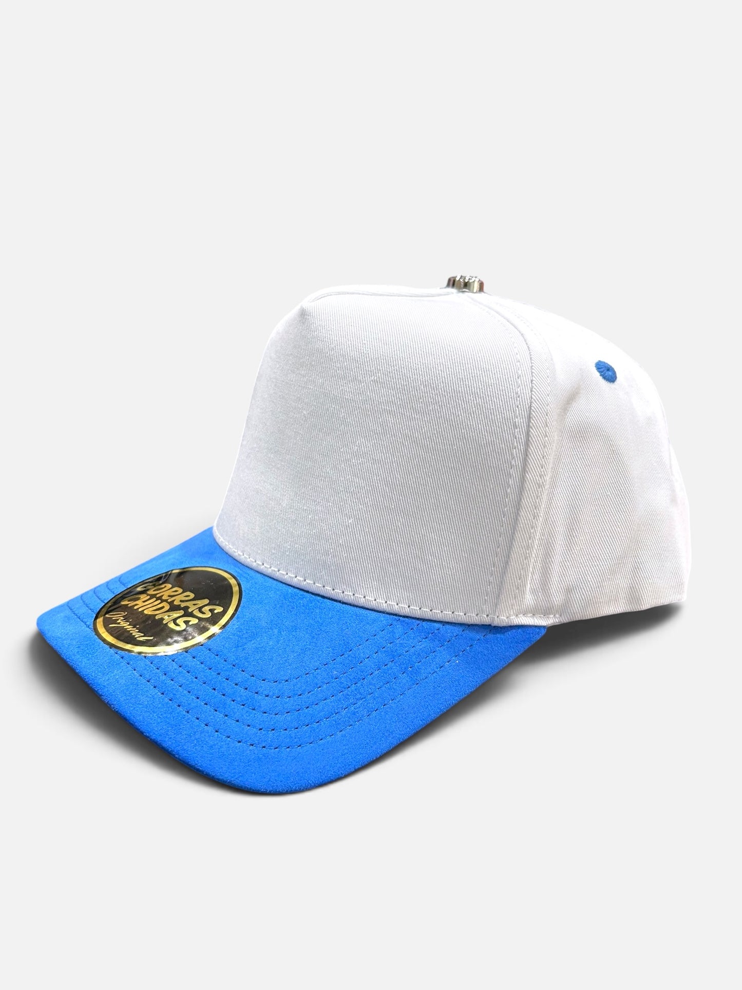Plain White/Blue SnapBack Hat Suede Visor