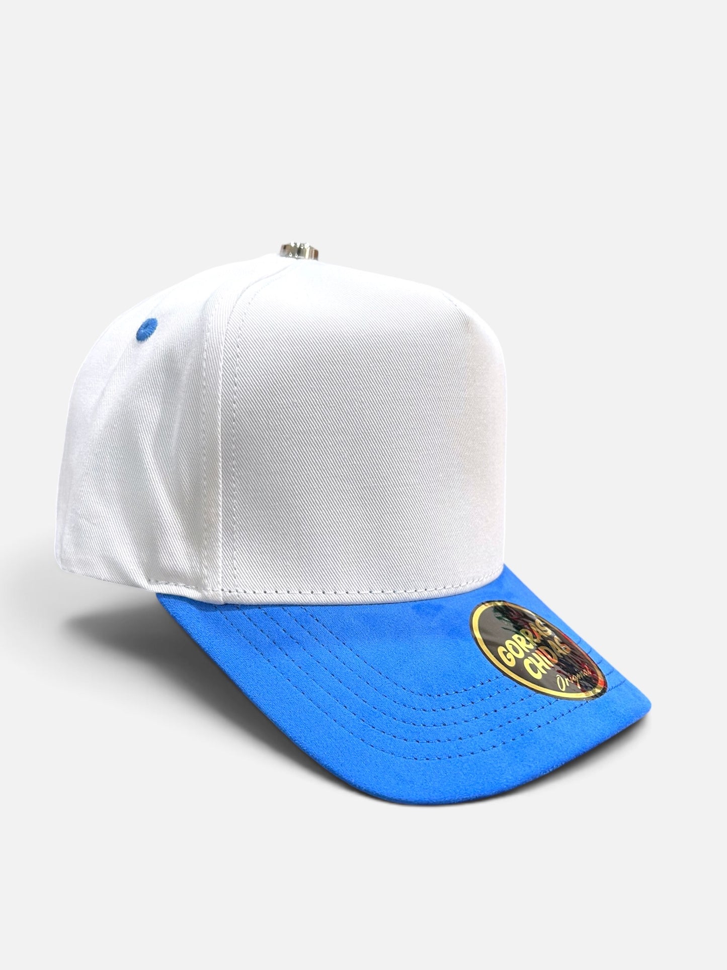 Plain White/Blue SnapBack Hat Suede Visor
