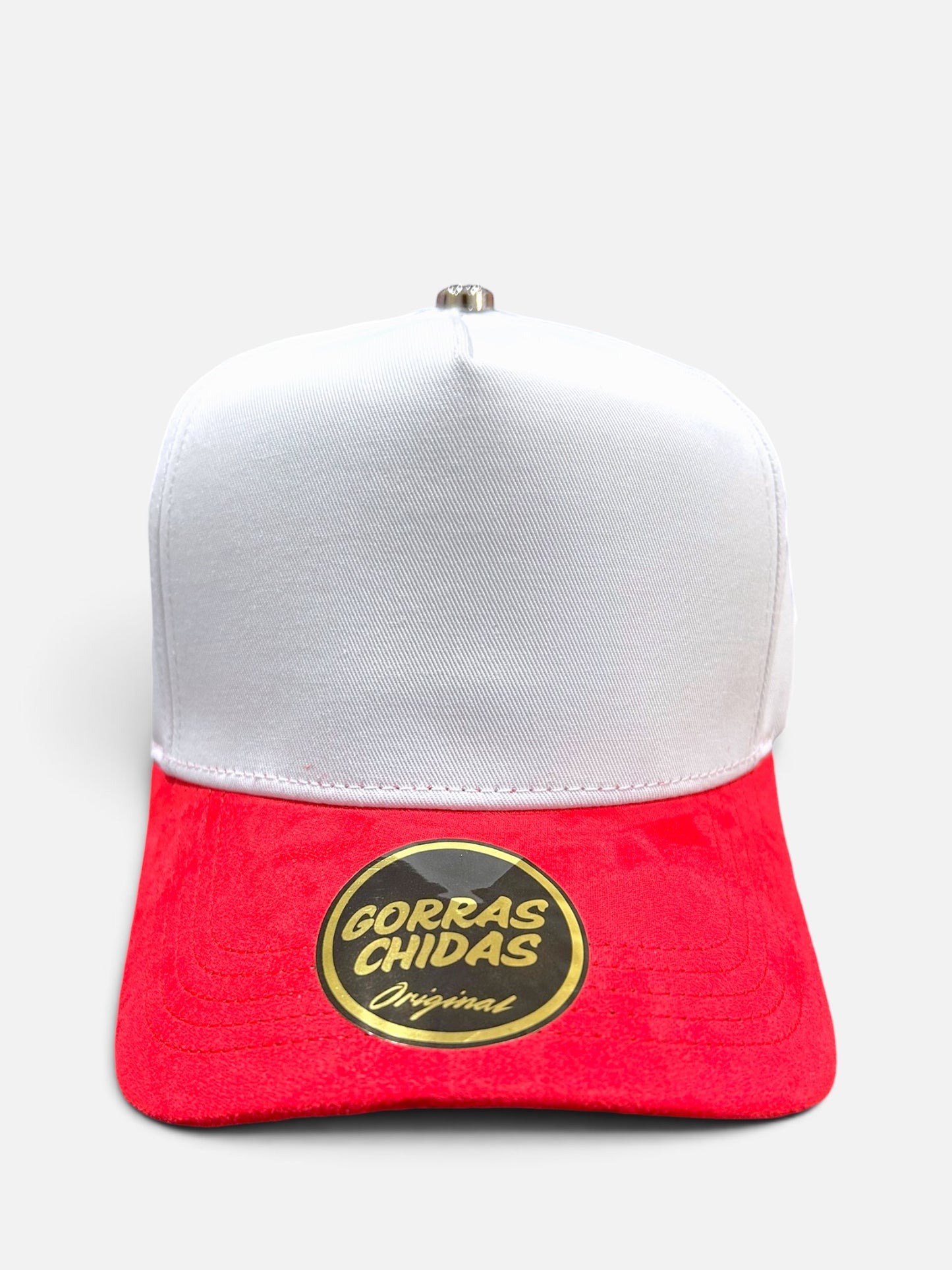 Plain White/Red SnapBack Hat Suede Visor