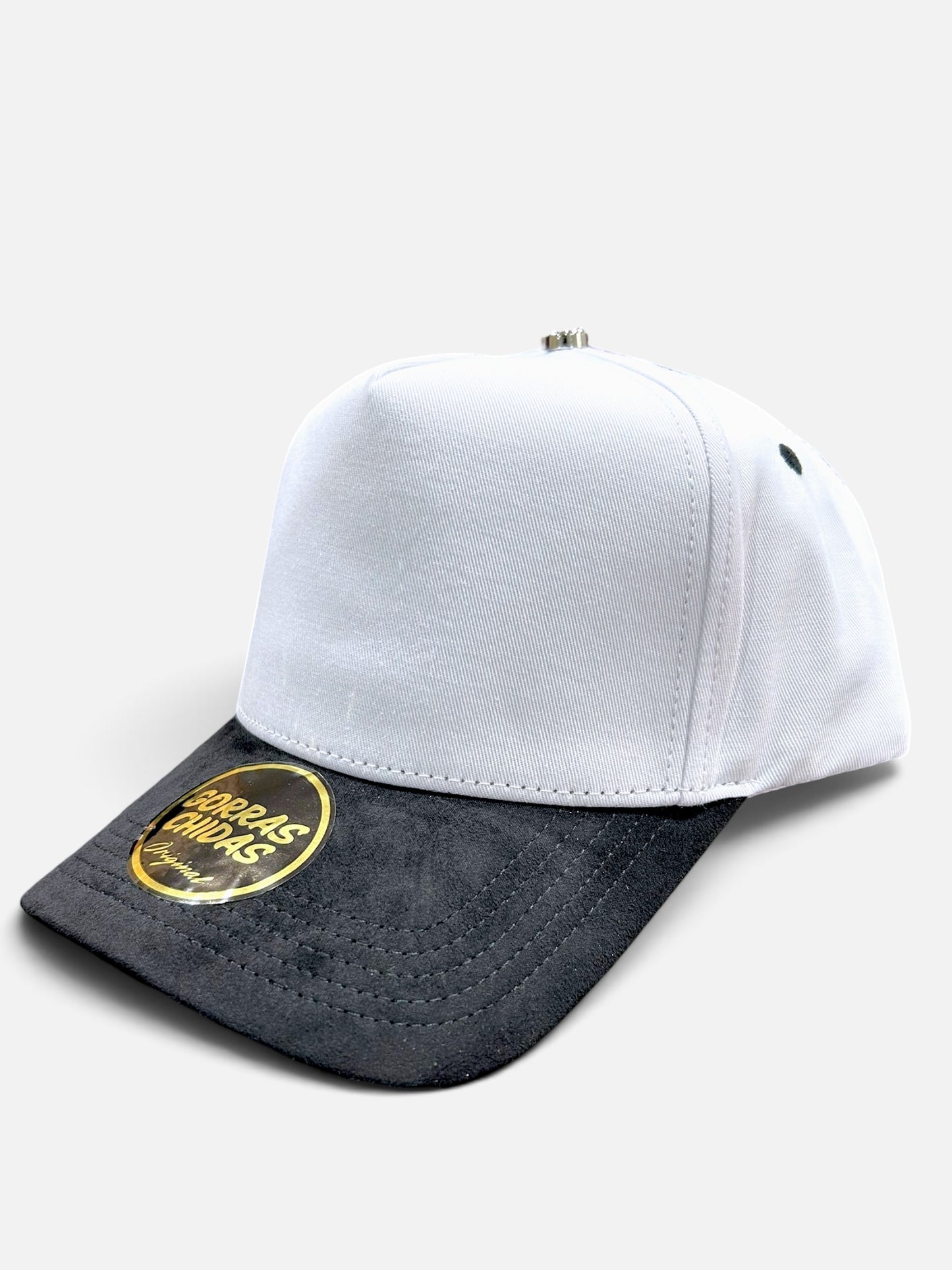 Plain White/Black SnapBack Hat Suede Visor