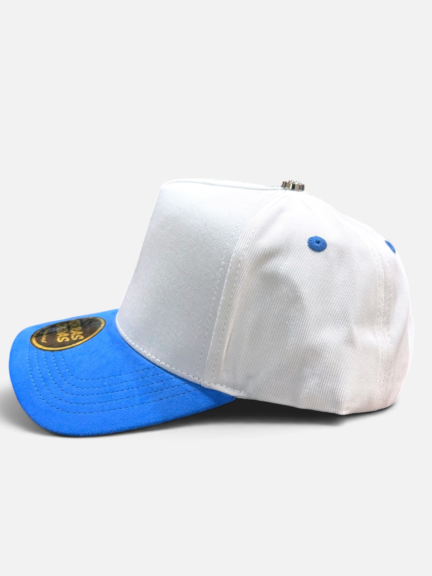 Plain White/Blue SnapBack Hat Suede Visor